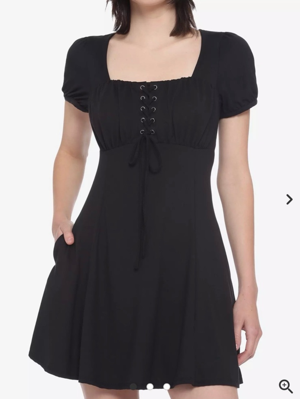 Hot Topic Black Midi Dress, Lace Up Bodice, Puffy Cap Sleeve